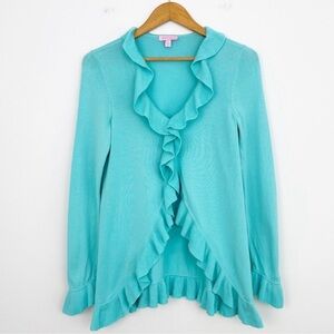 Lilly Pulitzer turquoise ruffle cardigan